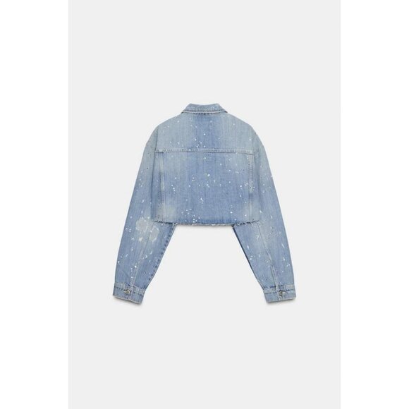 ZARA TRF STRASS CROP DENIM JACKET - Picture 8 of 9